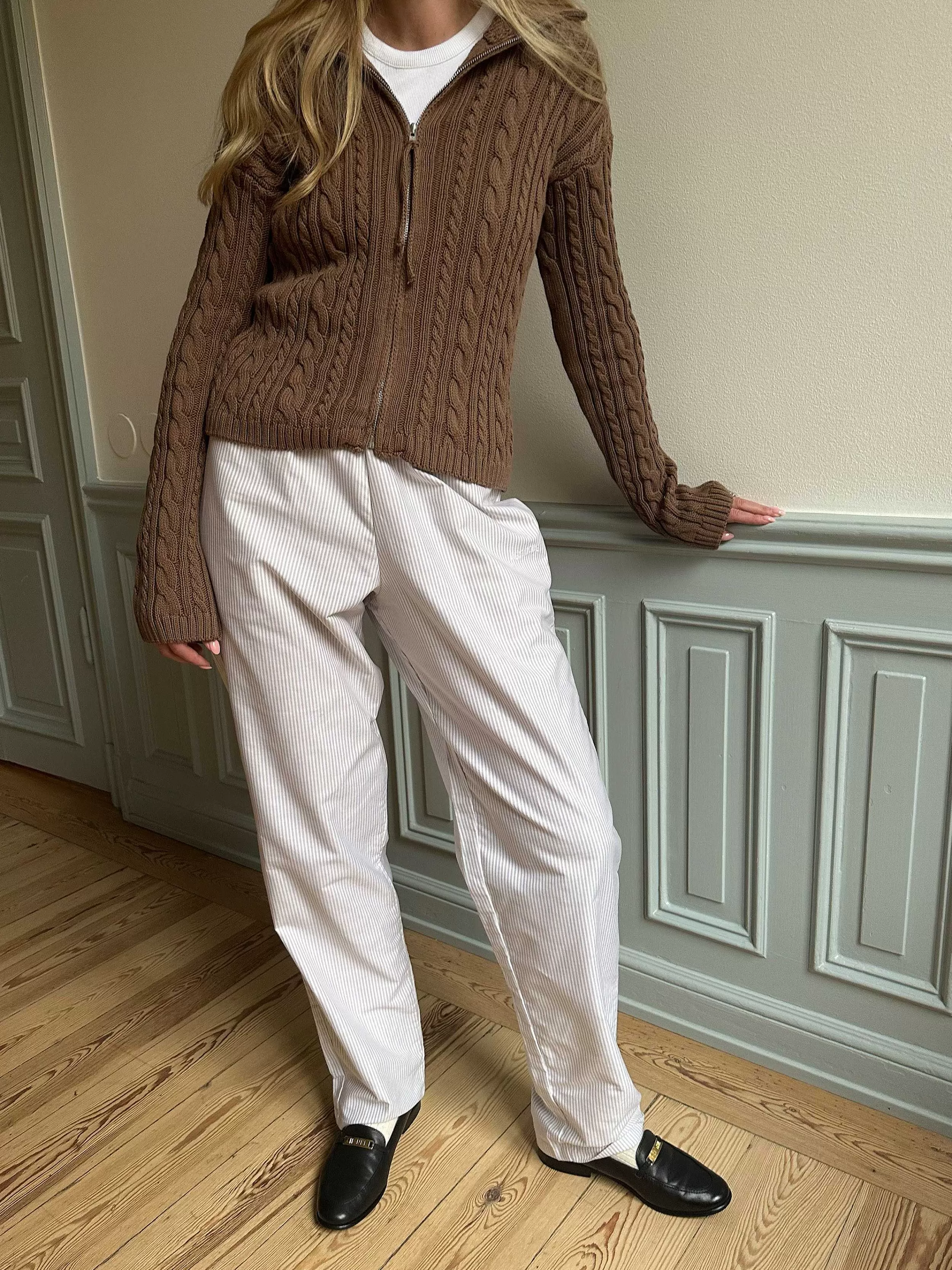 Bukser*Djerf Avenue Breezy Pants Beige Stripe